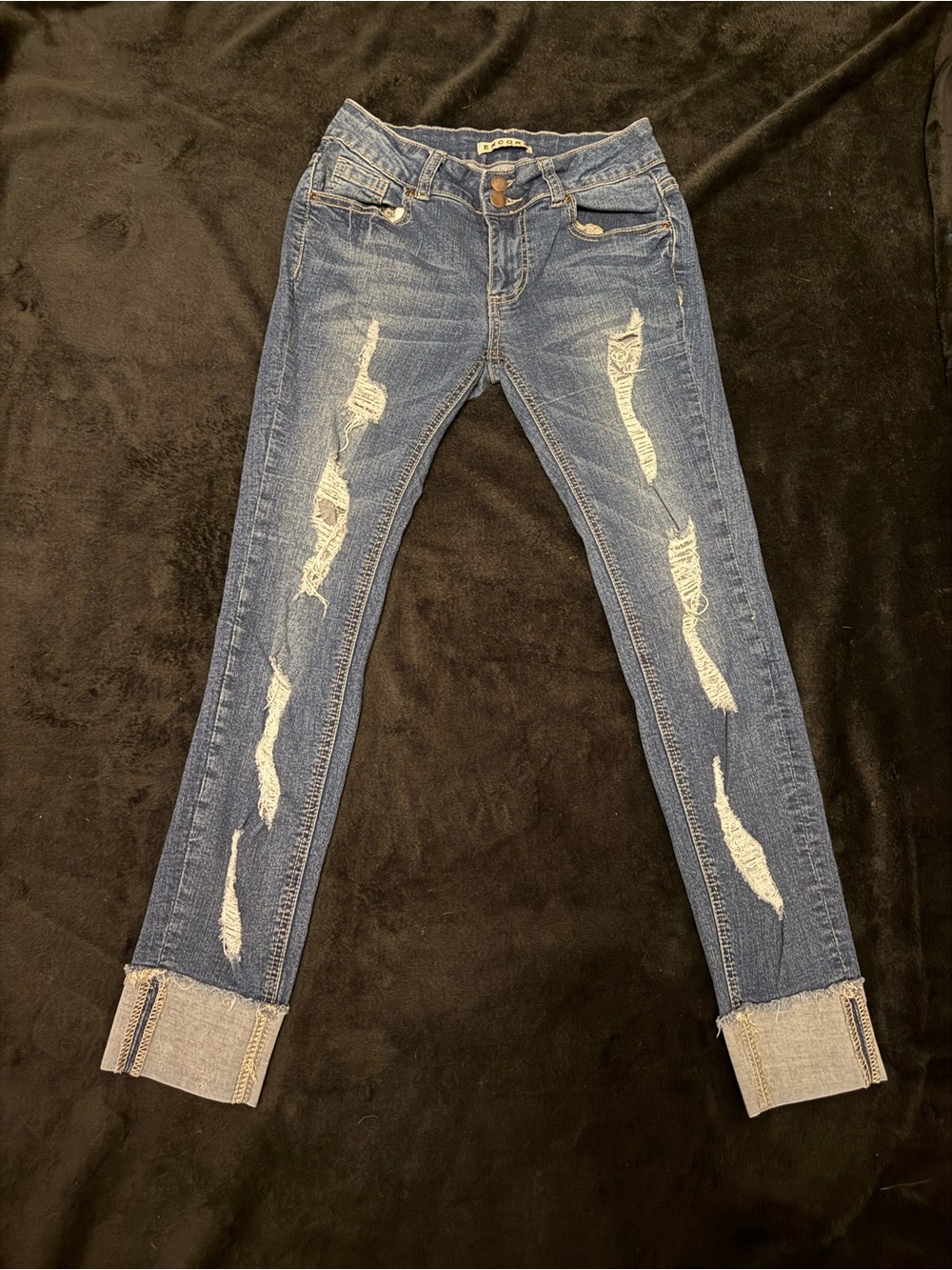 Encore Jeans Women's Dark Blue Skinny Distressed Jeans